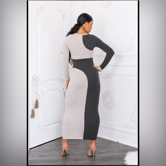 12. Color block Long Sleeve Bodycon Maxi Dress - Picture 9 of 9